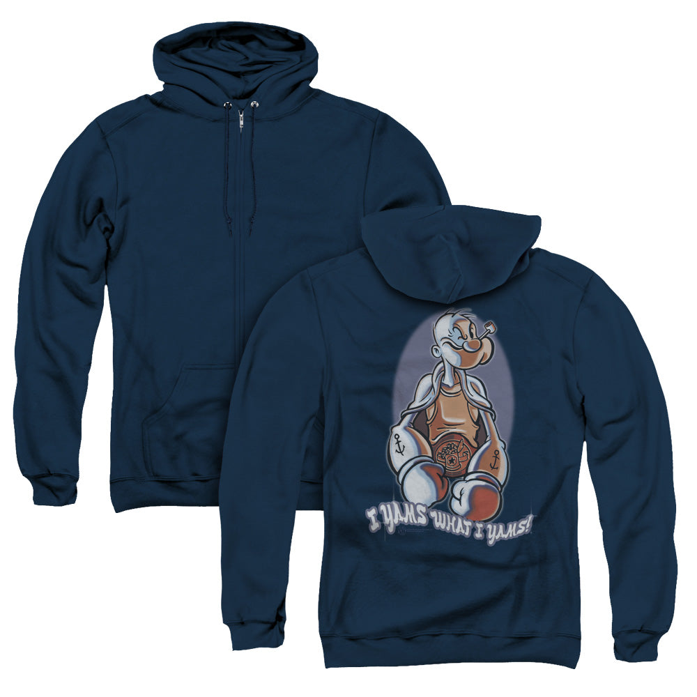 Popeye I Yams Back Print Zipper Mens Hoodie Navy