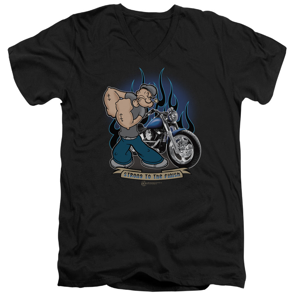 Popeye Biker Popeye S S Adult V Neck Black