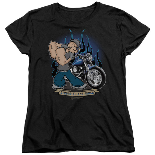 Popeye Biker Popeye Womens T Shirt Black