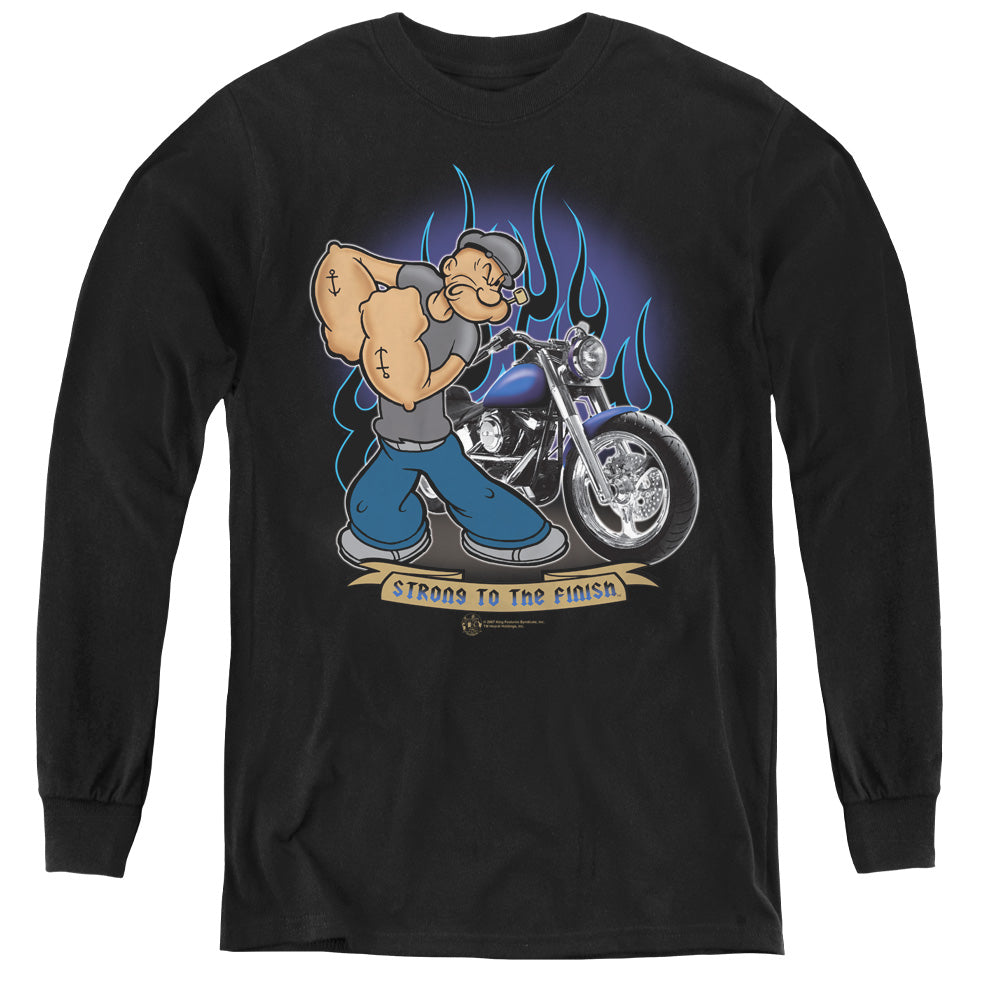 Popeye Biker Popeye Long Sleeve Kids Youth T Shirt Black