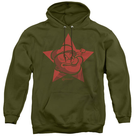 Popeye Red Star Mens Hoodie Military Green