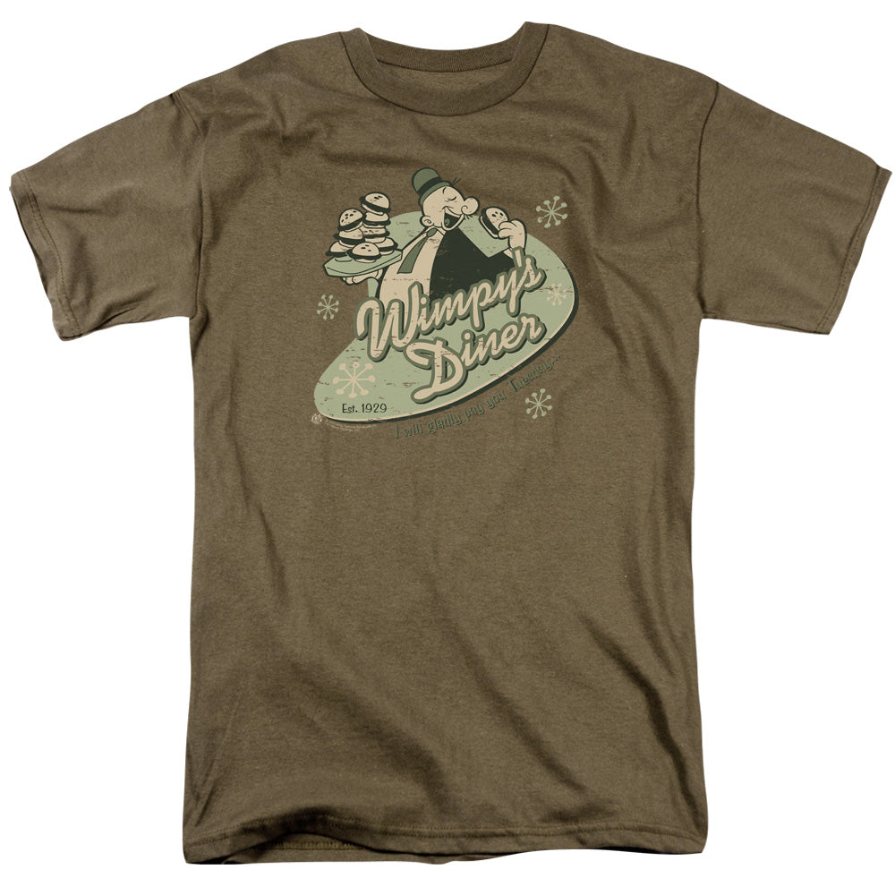 Popeye Wimpys Diner Mens T Shirt Safari Green