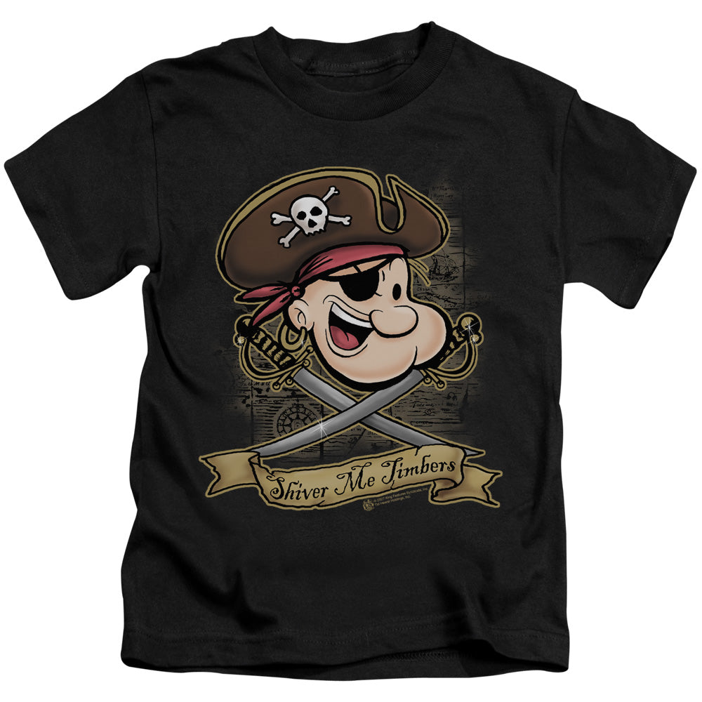 Popeye Shiver Me Timbers Juvenile Kids Youth T Shirt Black