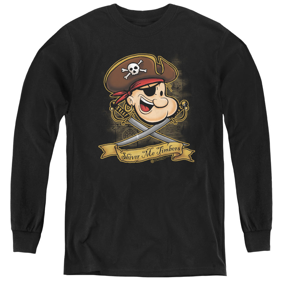 Popeye Shiver Me Timbers Long Sleeve Kids Youth T Shirt Black