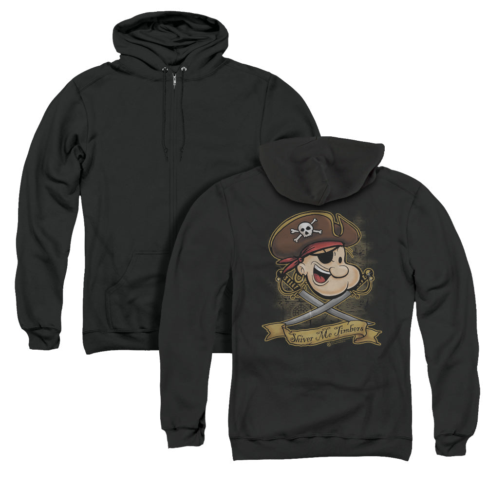 Popeye Shiver Me Timbers Back Print Zipper Mens Hoodie Black