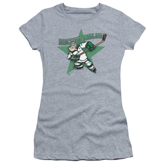 Popeye Spinach Leafs Junior Sheer Cap Sleeve Womens T Shirt Athletic Heather