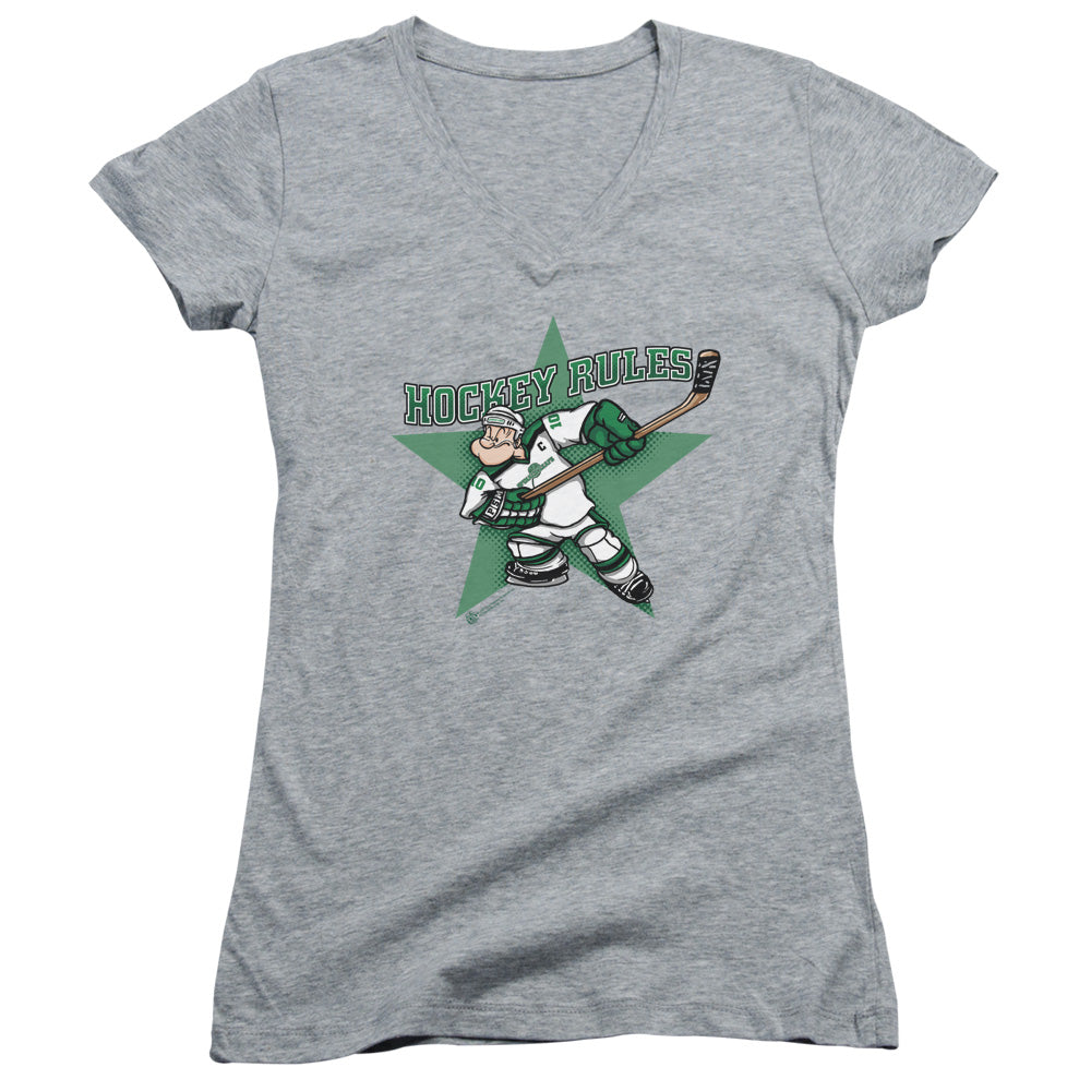 Popeye Spinach Leafs Junior Sheer Cap Sleeve V Neck Womens T Shirt Athletic Heather