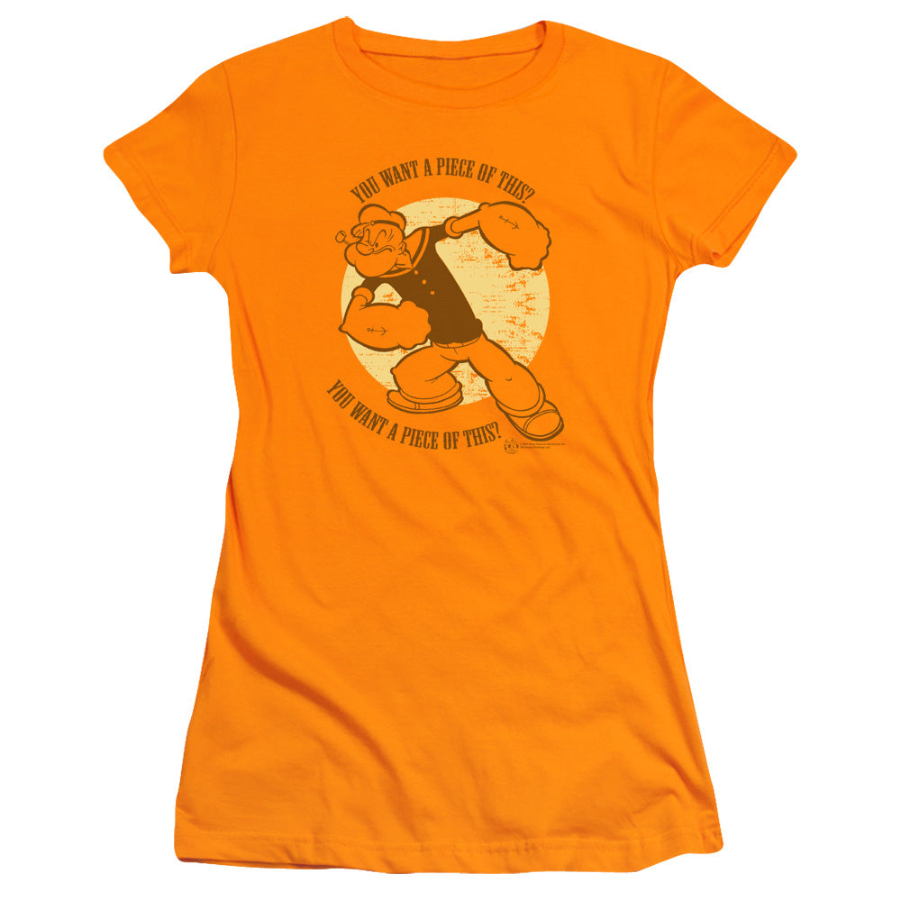 Popeye You Want A Piece Of This? Junior Sheer Cap Sleeve Womens T Shirt Orange