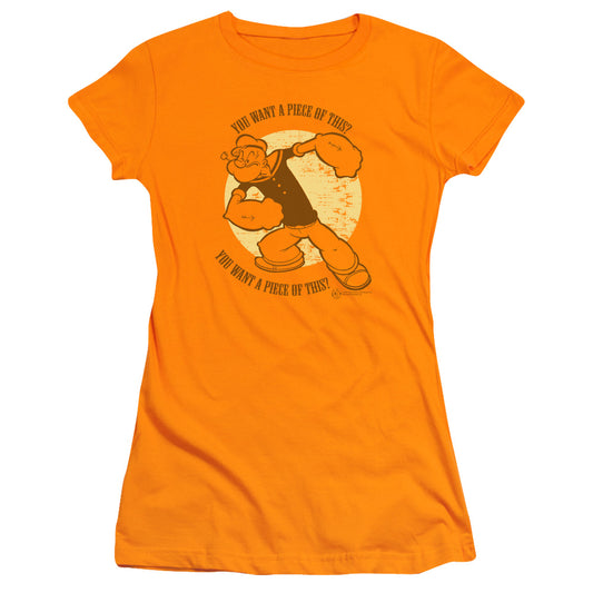 Popeye You Want A Piece Of This? Junior Sheer Cap Sleeve Womens T Shirt Orange