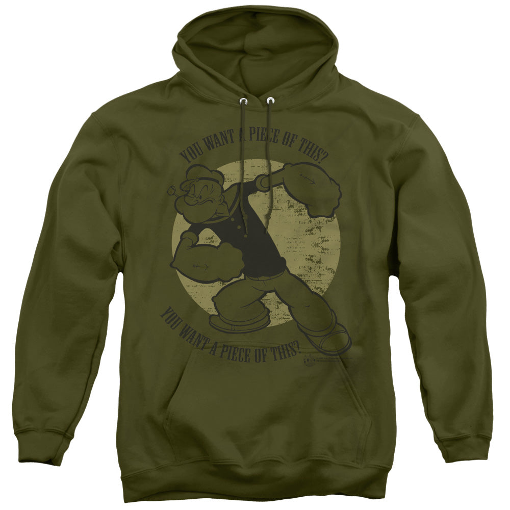 Popeye You Want A Piece Mens Hoodie Military Green