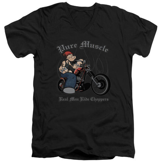 Popeye Pure Muscle S S Adult V Neck Black