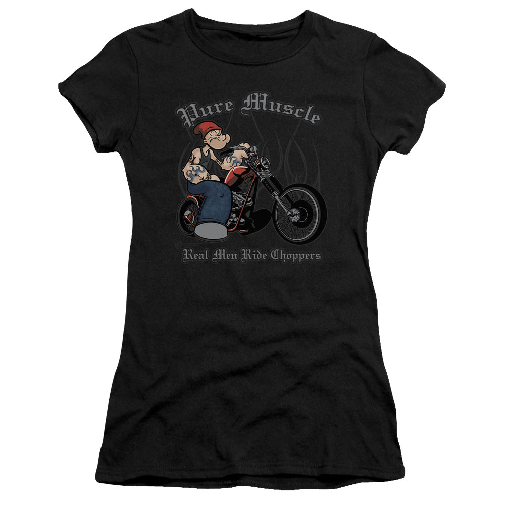 Popeye Pure Muscle Junior Sheer Cap Sleeve Womens T Shirt Black