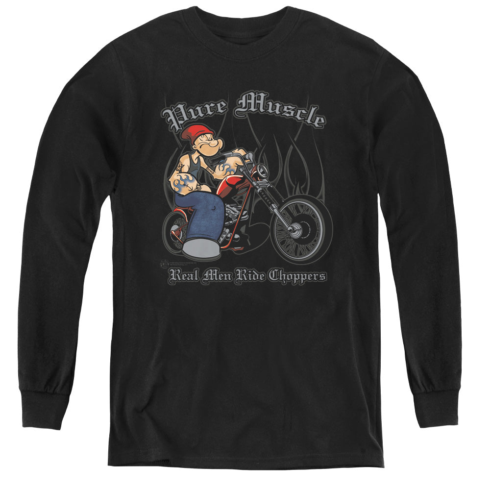 Popeye Pure Muscle Long Sleeve Kids Youth T Shirt Black