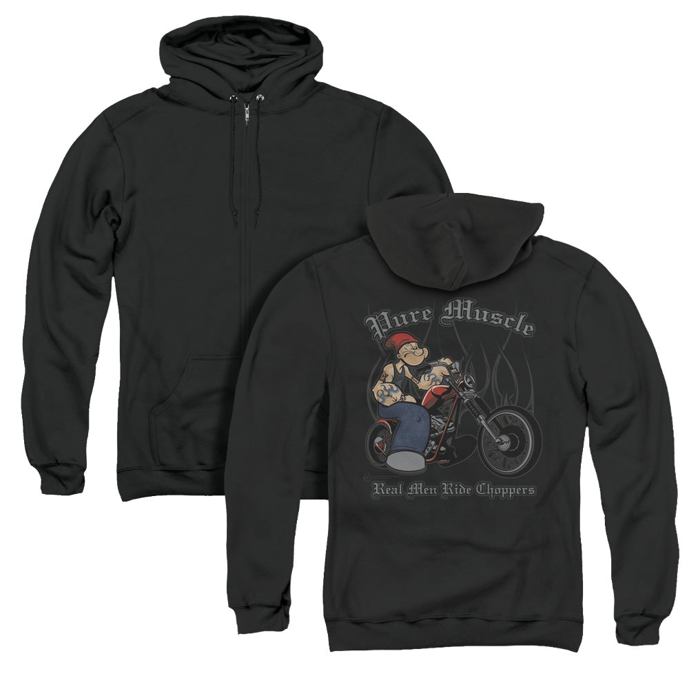 Popeye Pure Muscle Back Print Zipper Mens Hoodie Black