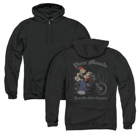 Popeye Pure Muscle Back Print Zipper Mens Hoodie Black