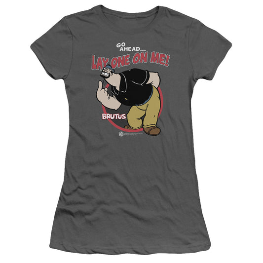 Popeye Lay One On Me Junior Sheer Cap Sleeve Womens T Shirt Charcoal