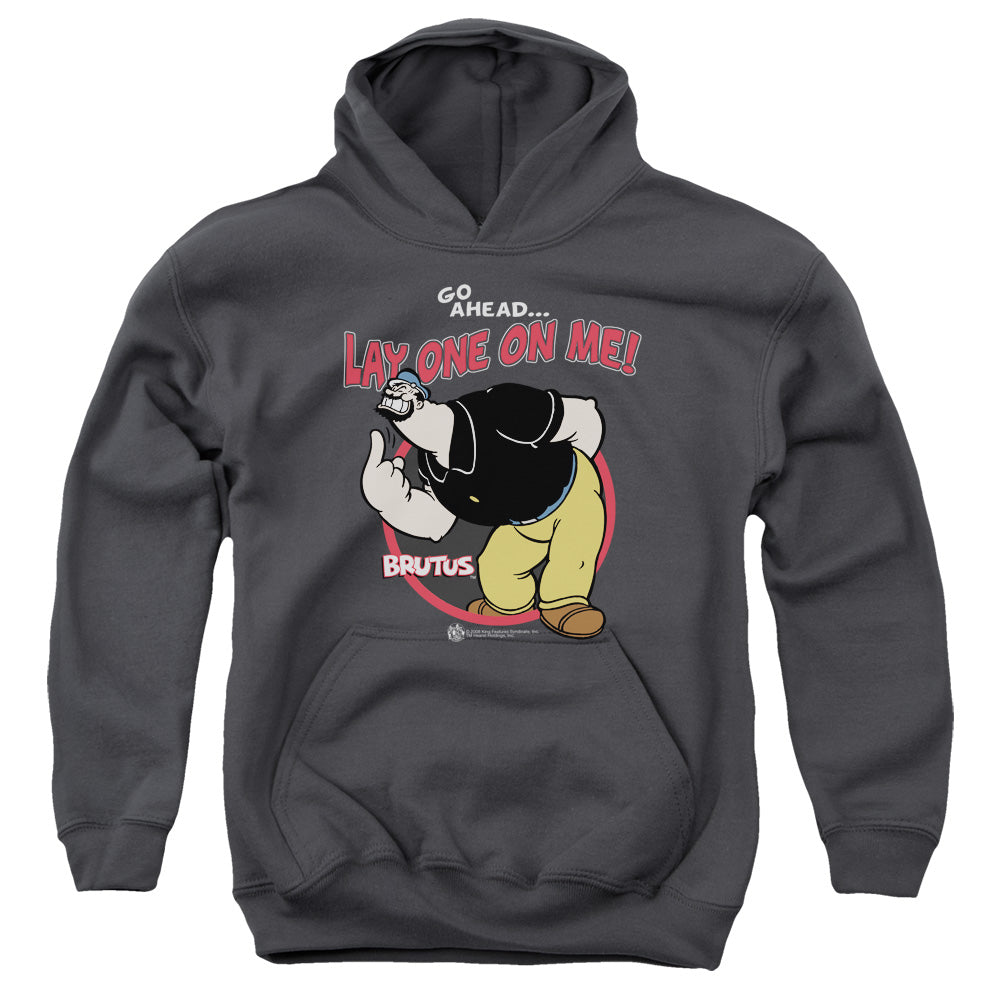 Popeye Lay One On Me Kids Youth Hoodie Charcoal