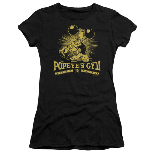 Popeye Popeyes Gym Junior Sheer Cap Sleeve Womens T Shirt Black