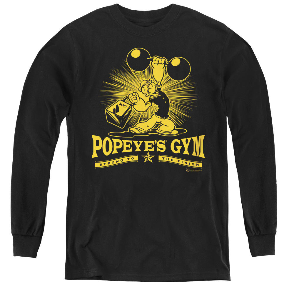 Popeye Popeyes Gym Long Sleeve Kids Youth T Shirt Black