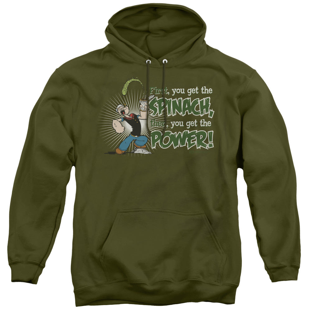 Popeye Spinach Power Mens Hoodie Military Green