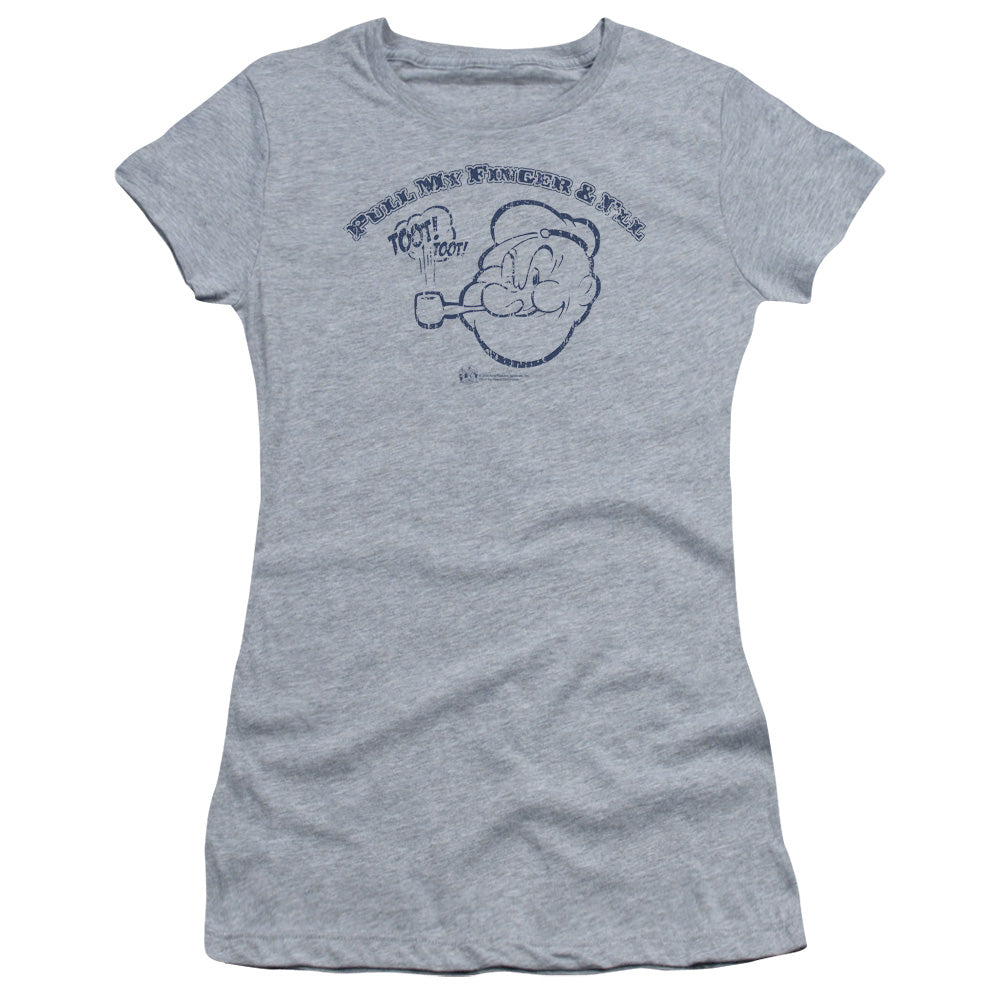 Popeye Toot! Toot! Junior Sheer Cap Sleeve Womens T Shirt Athletic Heather