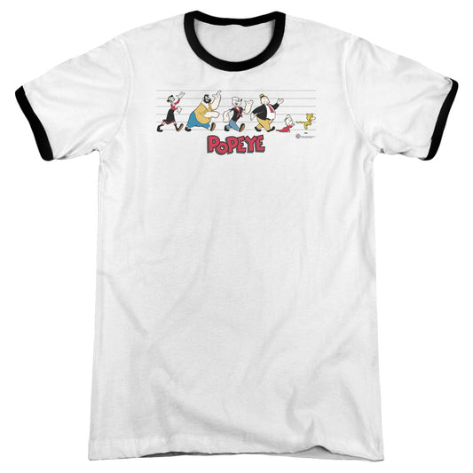 Popeye The Usual Suspects Heather Ringer Mens T Shirt White Black