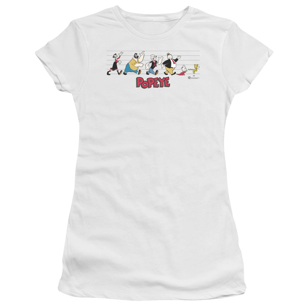 Popeye The Usual Suspects Junior Sheer Cap Sleeve Womens T Shirt White