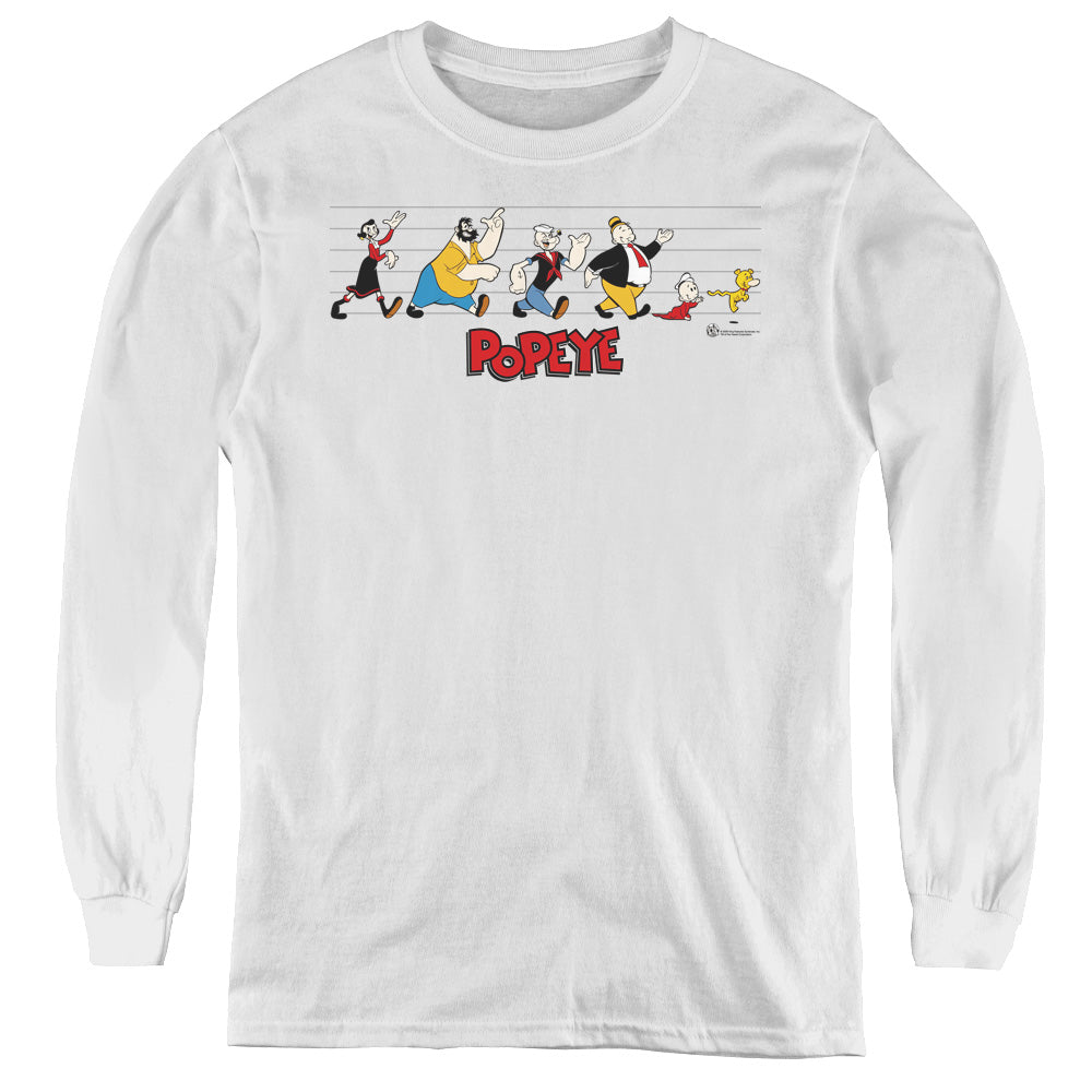 Popeye The Usual Suspects Long Sleeve Kids Youth T Shirt White