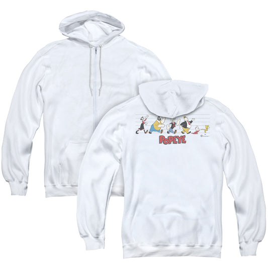 Popeye The Usual Suspects Back Print Zipper Mens Hoodie White