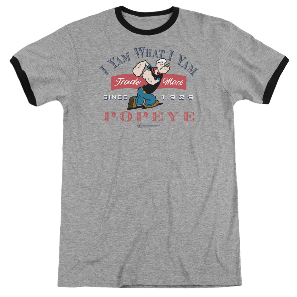 Popeye I Yam What I Yam Heather Ringer Mens T Shirt Heather Black