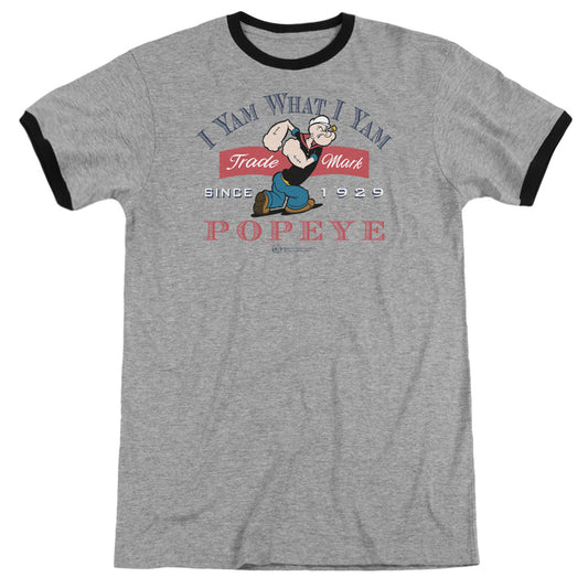 Popeye I Yam What I Yam Heather Ringer Mens T Shirt Heather Black