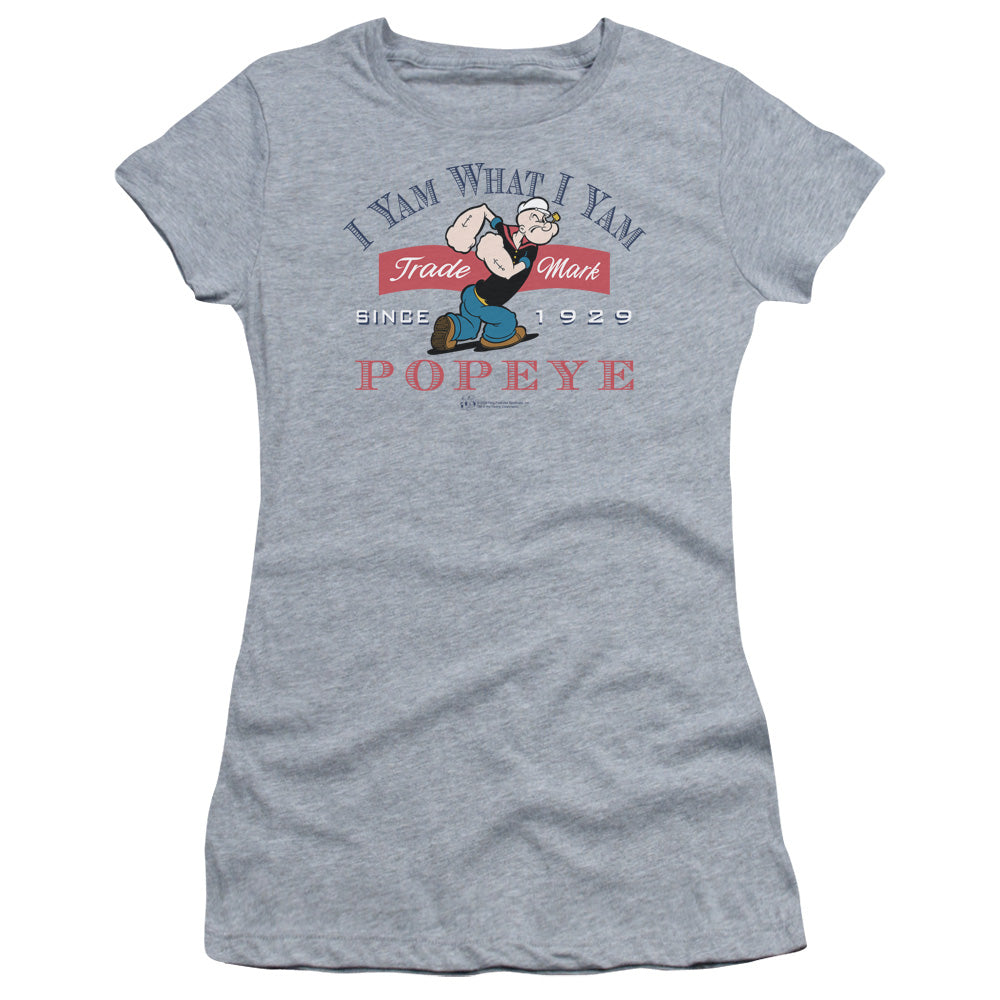 Popeye I Yam What I Yam Junior Sheer Cap Sleeve Womens T Shirt Athletic Heather