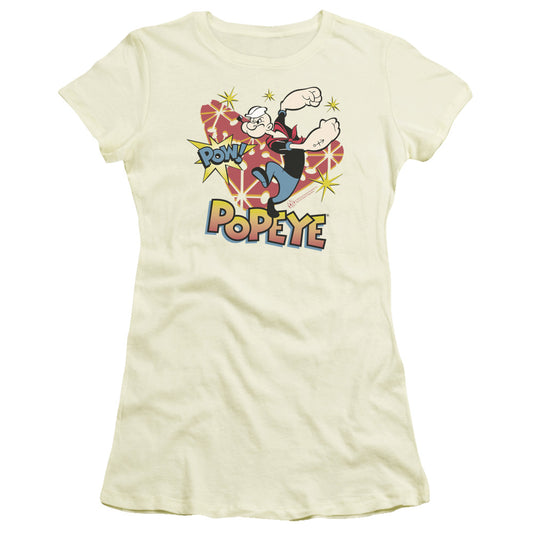 Popeye Pow! Junior Sheer Cap Sleeve Womens T Shirt Cream