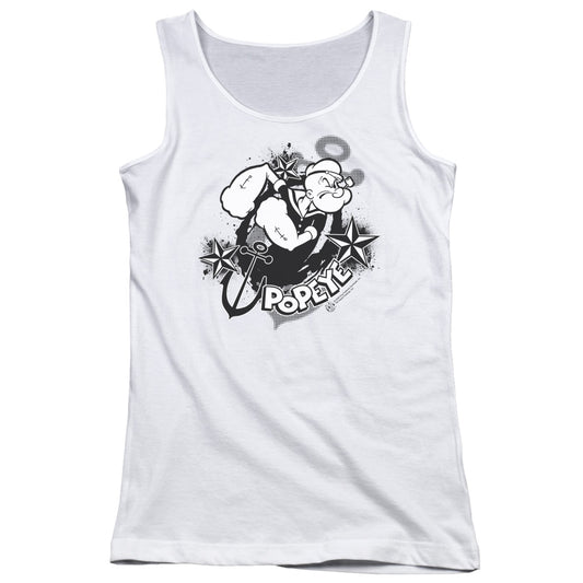 Popeye Stars And Anchor Womens Tank Top Shirt White