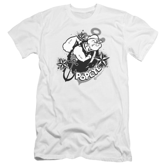 Popeye Stars And Anchor Premium Bella Canvas Slim Fit Mens T Shirt White