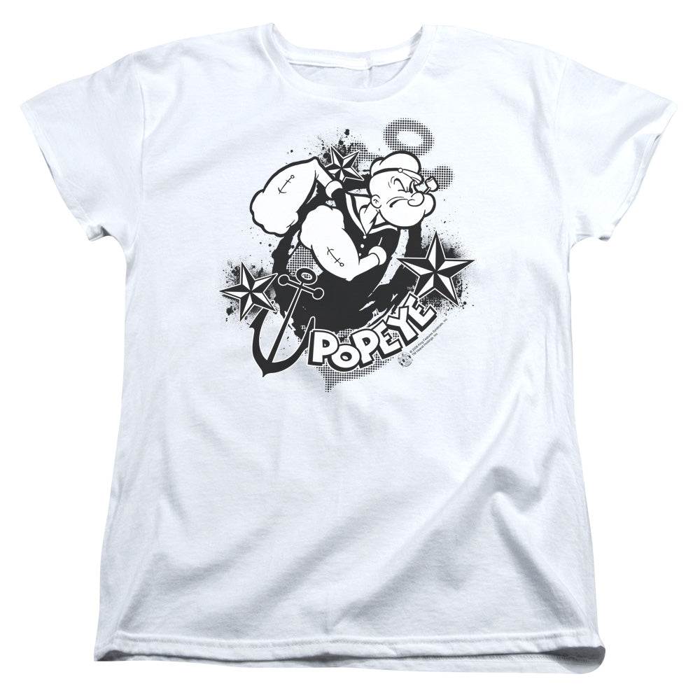 Popeye Stars And Anchor Womens T Shirt White