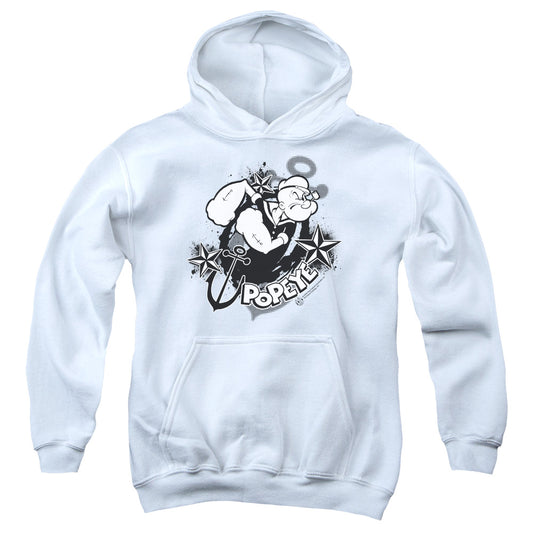 Popeye Stars And Anchor Kids Youth Hoodie White