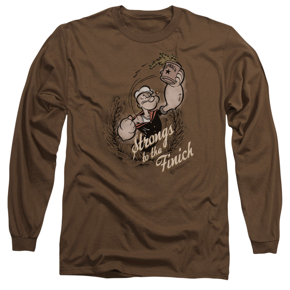 Popeye Strong To Tha Finish Mens Long Sleeve Shirt Coffee