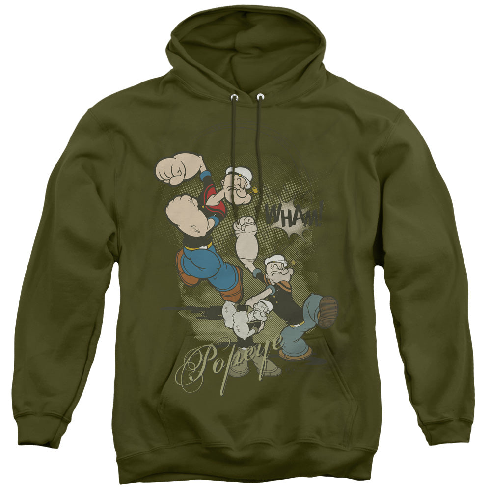 Popeye Three Part Punch Mens Hoodie Military Green