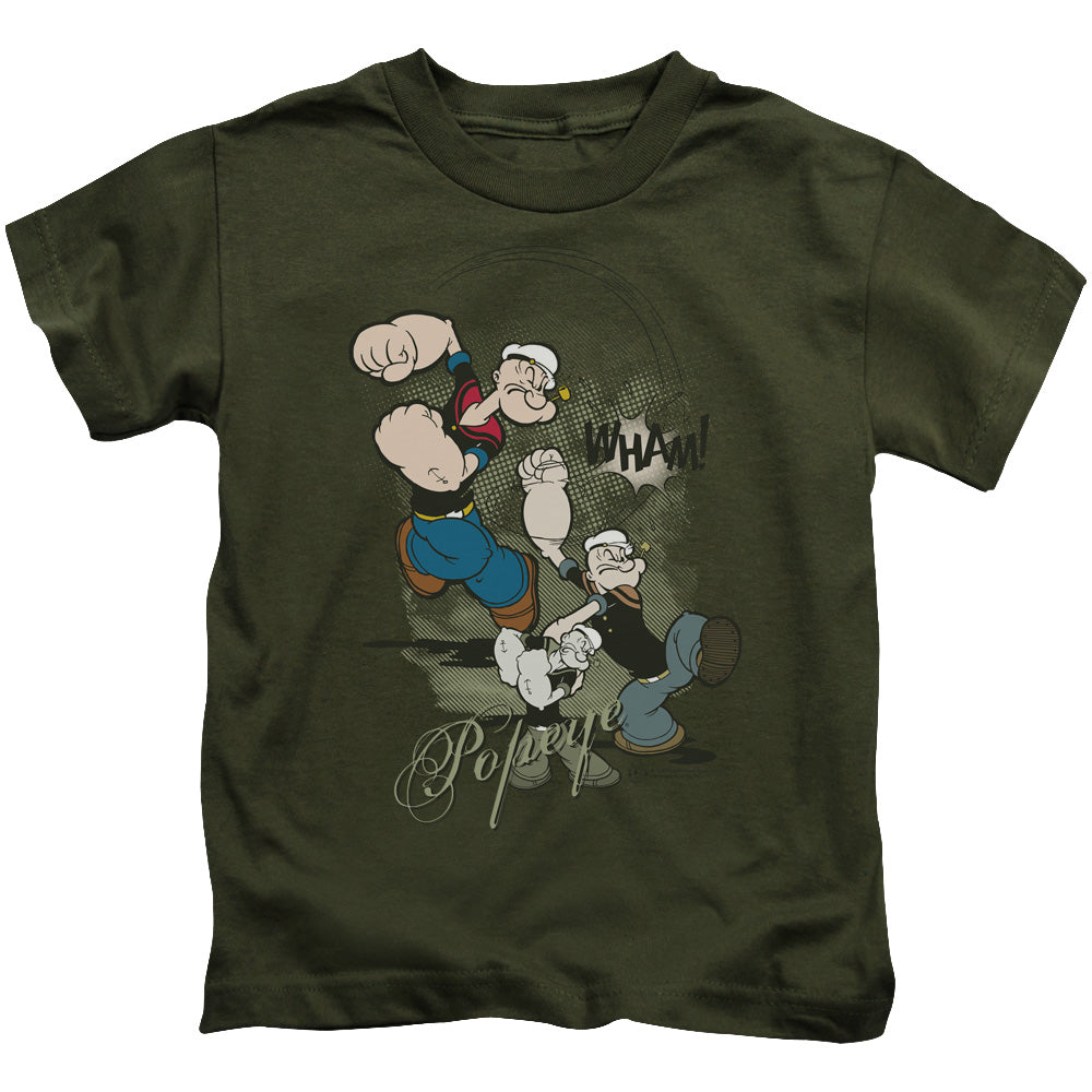 Popeye Three Part Punch Juvenile Kids Youth T Shirt Military Green