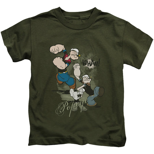 Popeye Three Part Punch Juvenile Kids Youth T Shirt Military Green