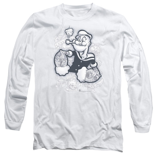 Popeye Tattooed Mens Long Sleeve Shirt White