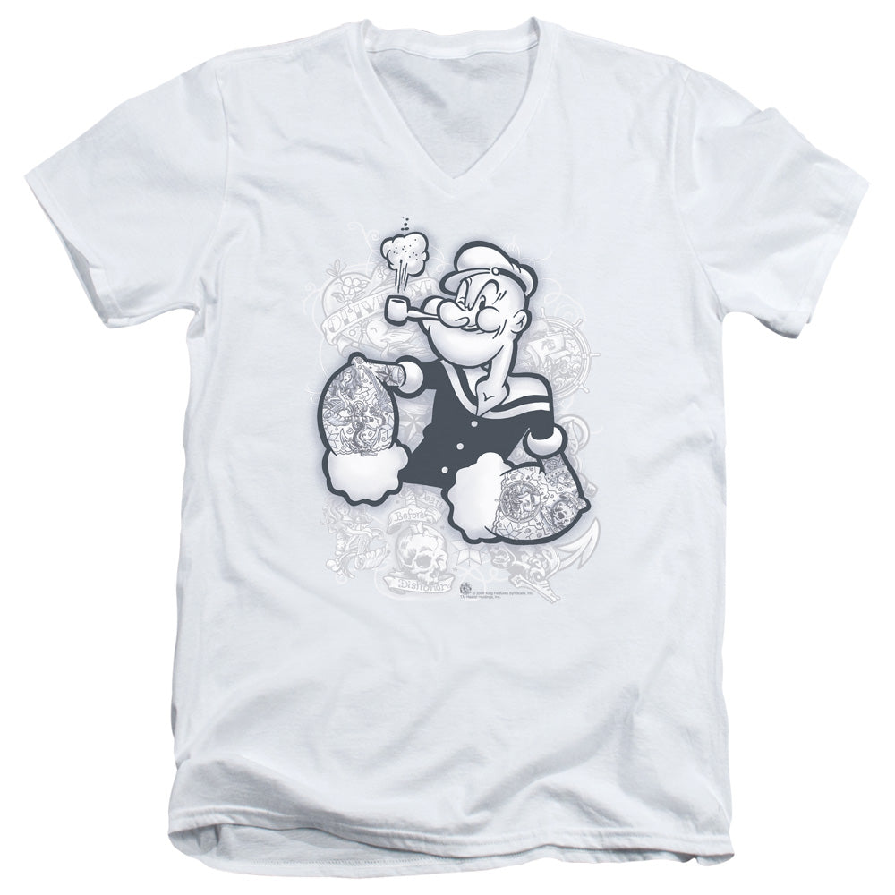 Popeye Tattooed S S Adult V Neck White