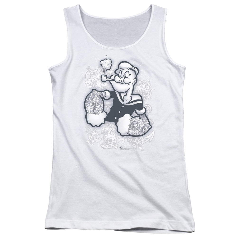 Popeye Tattooed Womens Tank Top Shirt White