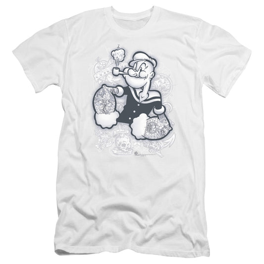 Popeye Tattooed Premium Bella Canvas Slim Fit Mens T Shirt White