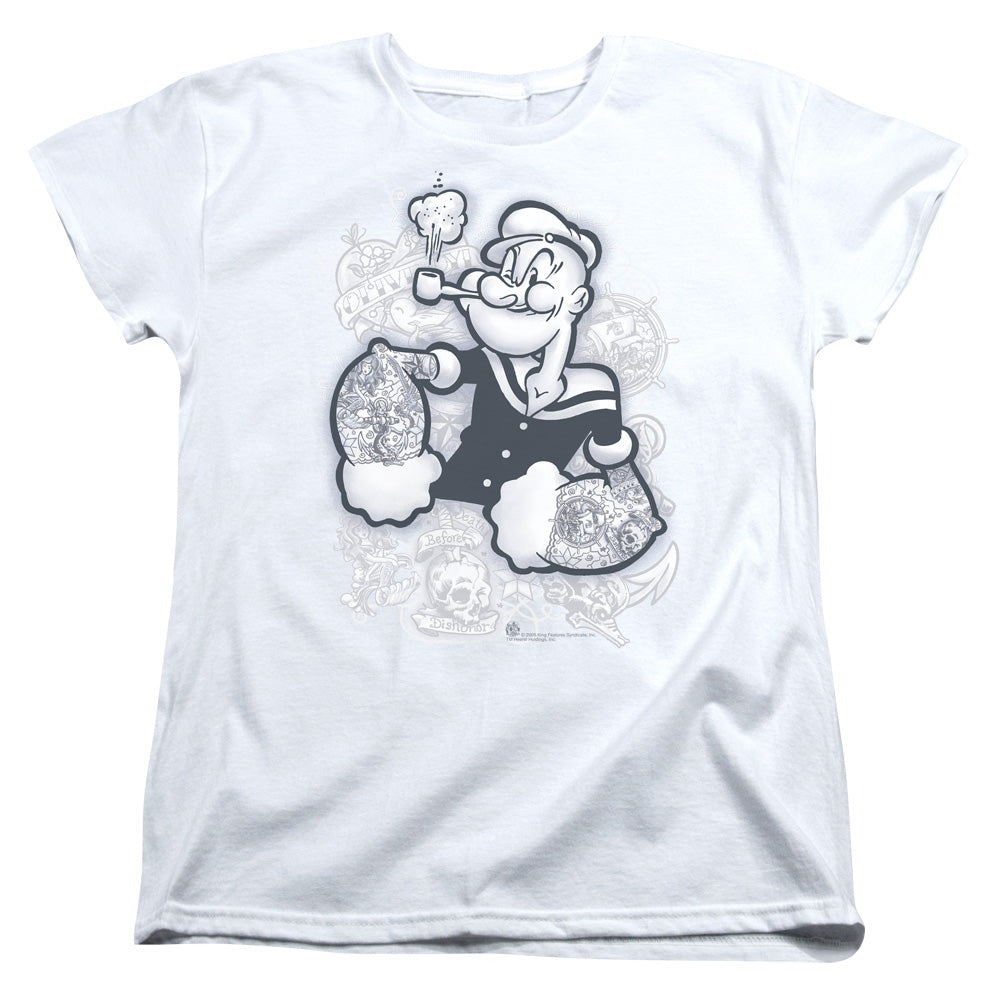 Popeye Tattooed Womens T Shirt White