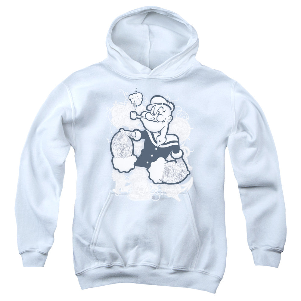 Popeye Tattooed Kids Youth Hoodie White