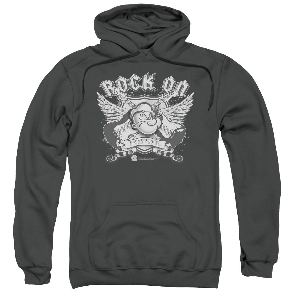 Popeye Rock On Mens Hoodie Charcoal