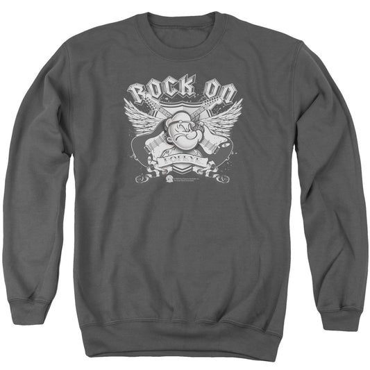 Popeye Rock On Mens Crewneck Sweatshirt Charcoal