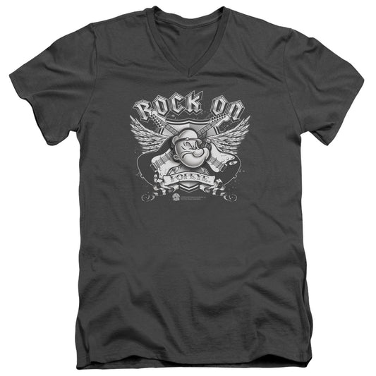 Popeye Rock On S S Adult V Neck Charcoal